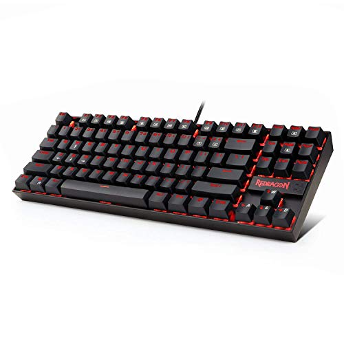 Redragon K552 60% Mechanical Gaming Keyboard Compact 87 Key Mechanical Computer Keyboard KUMARA USB Wired Cherry MX Blue Equivalent Switches for Windows PC Gamers (Black RED LED Backlit)