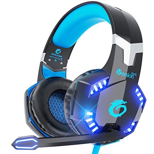 VersionTECH. G2000 Stereo Gaming Headset for PC, Xbox One, PS4, Nintendo Switch, Wired Gaming Chat Headphones with 3D Surround Sound, Noise-Cancellation Microphone，Volume Control & LED Lights